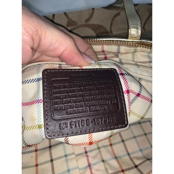Coach Signature Stripe Tote Bag Brown Gold Monogram Medium Women's‎ - Picture 8 of 8